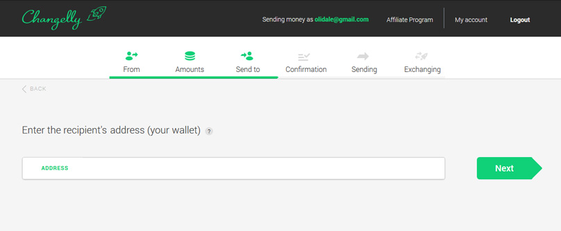 Indirizzo di Changelly Wallet