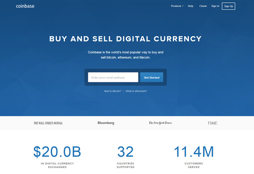 Strona internetowa Coinbase