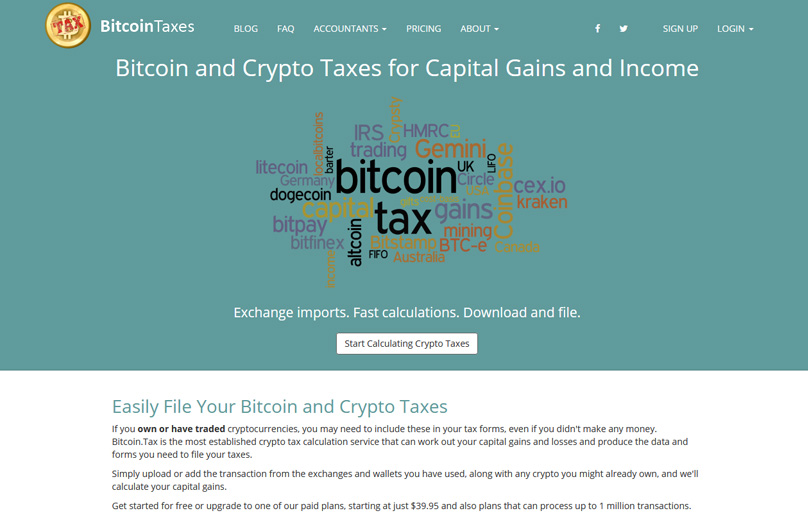 Page d'accueil des taxes Bitcoin