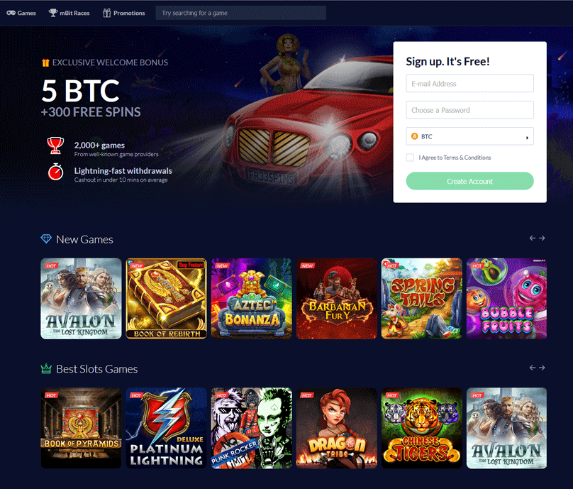 Página de inicio de mBit Casino